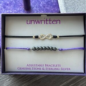Unwritten Silver Infinity Symbol and Hematite Stones Adjustable Bracelet Set